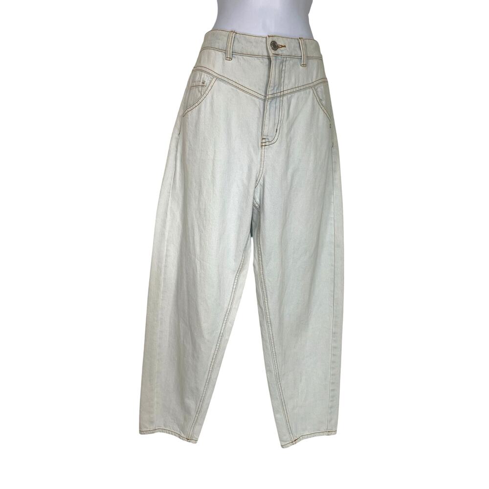 Frank & Oak Linda Balloon Tapered Leg High Rise Jeans Ivory Denim Size 29 - Picture 2 of 14